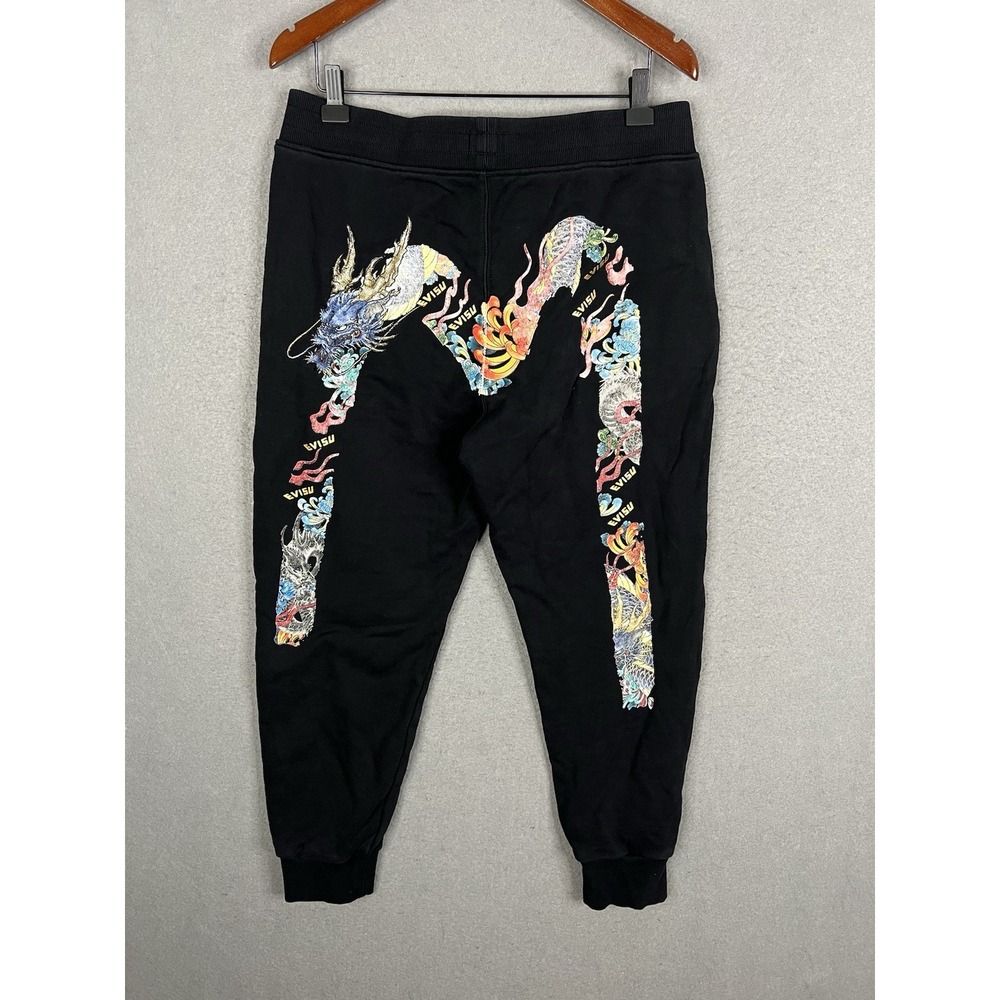 Evisu mens Black Big Logo Joggers Sweatpants Trousers Pants size M